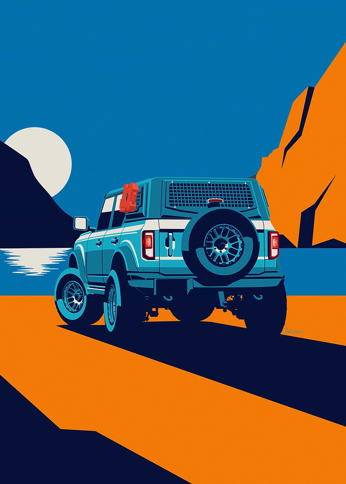 Hand Crafted Bronco Illustration Print: Retro Off-Road Truck Wall Art