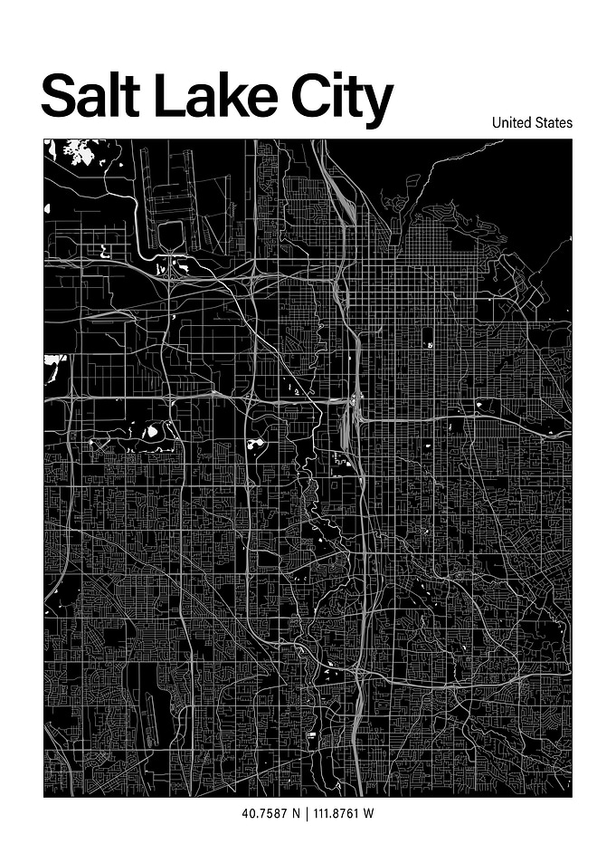 Salt Lake City Black and White Map