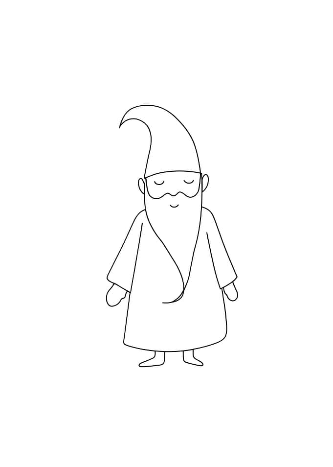 Cartoon Wizard Minimalist Line Art Drawing