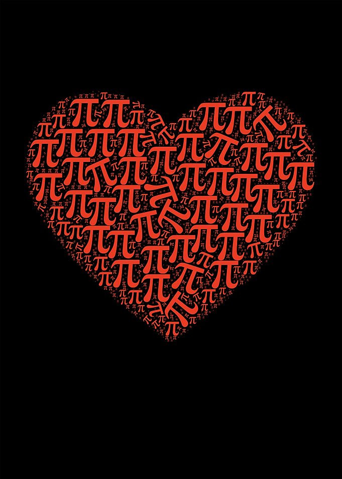 Pi Symbol Heart on Black Background