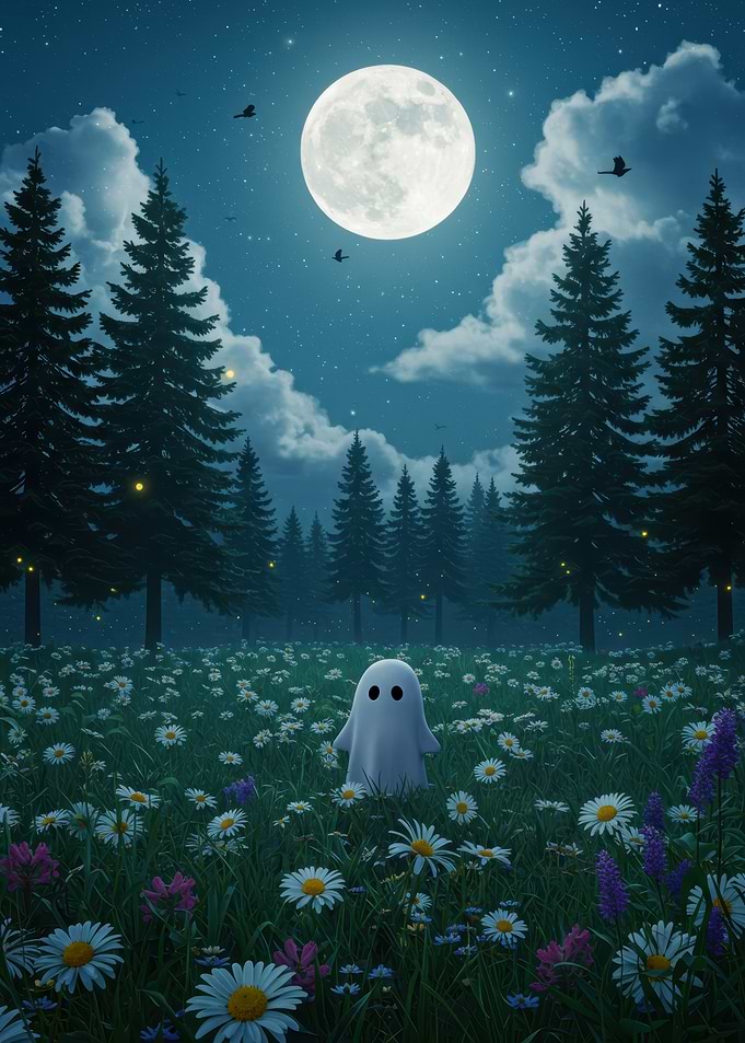 Cute Ghost in a Flower Field
