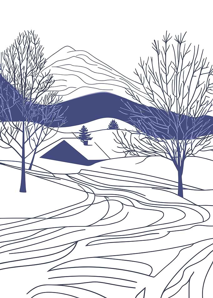Winter Landscape Illustration with Bare Trees