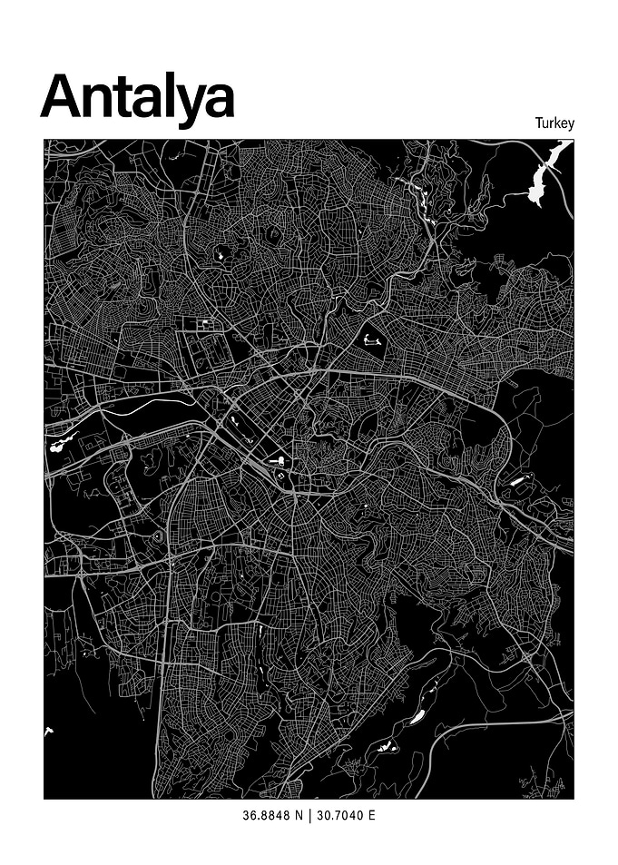 Antalya Black and White Map