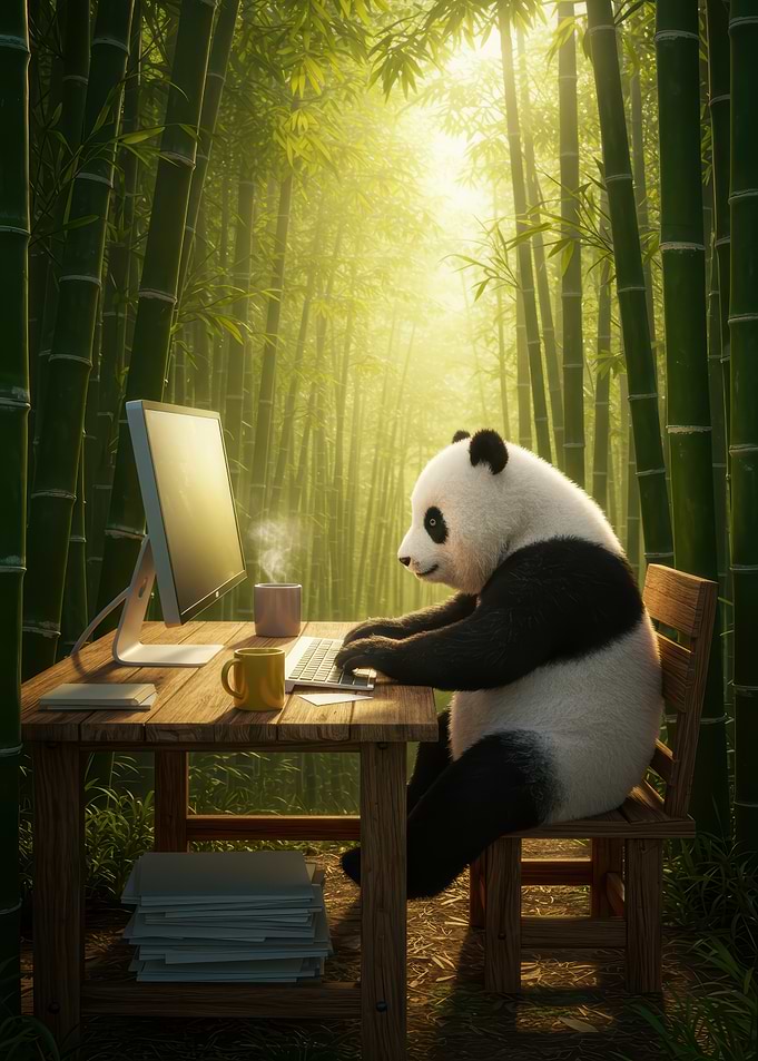 Panda Working in Bamboo Forest