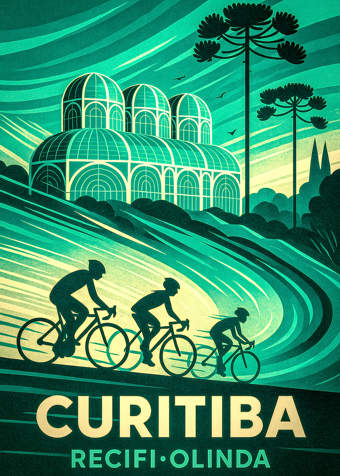 Curitiba Travel Poster with Cyclists