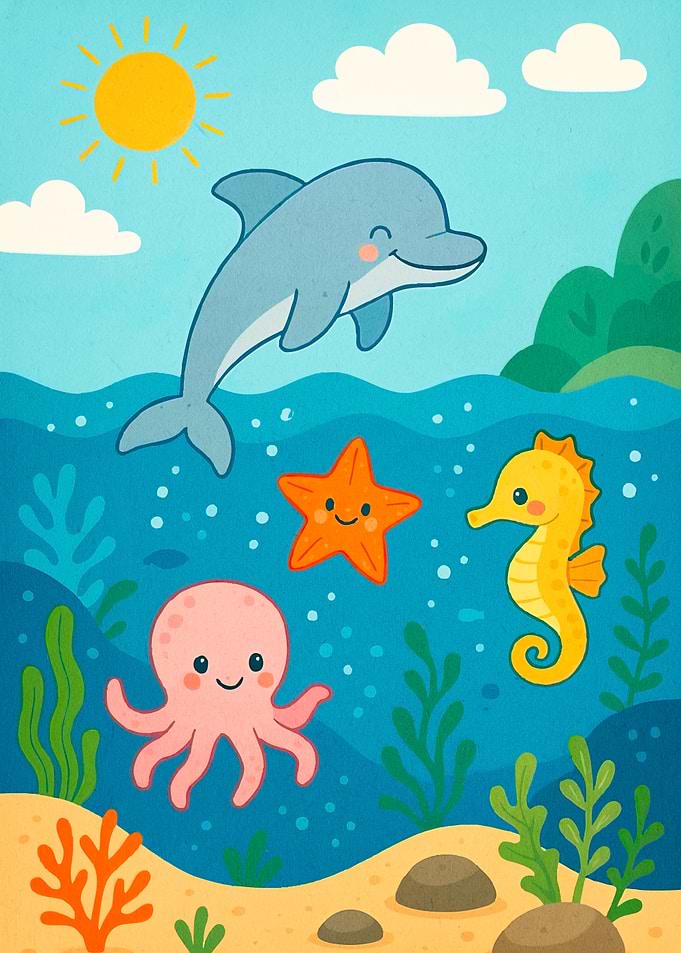 Ocean Scene Smiling Animals