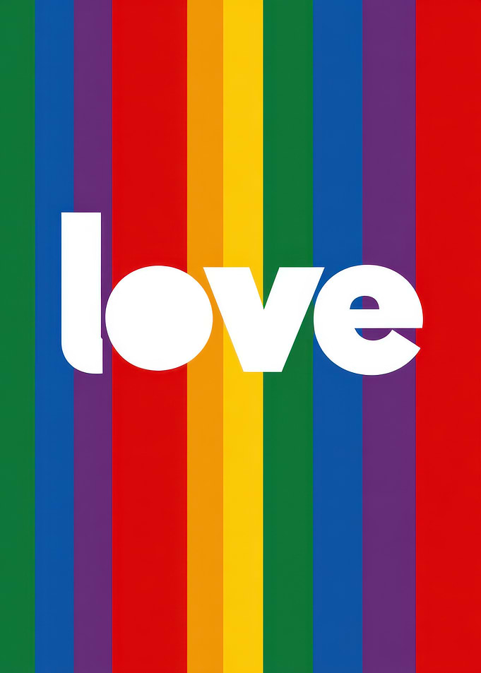 Love Text on Rainbow Stripes