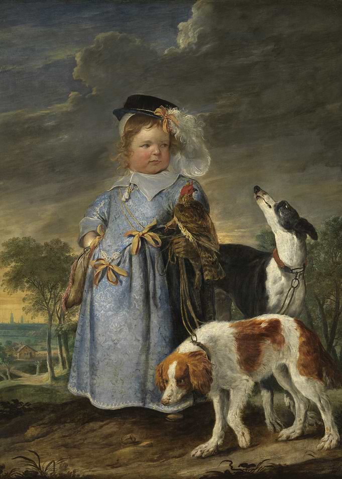 Boy with Falcon and Two Dogs