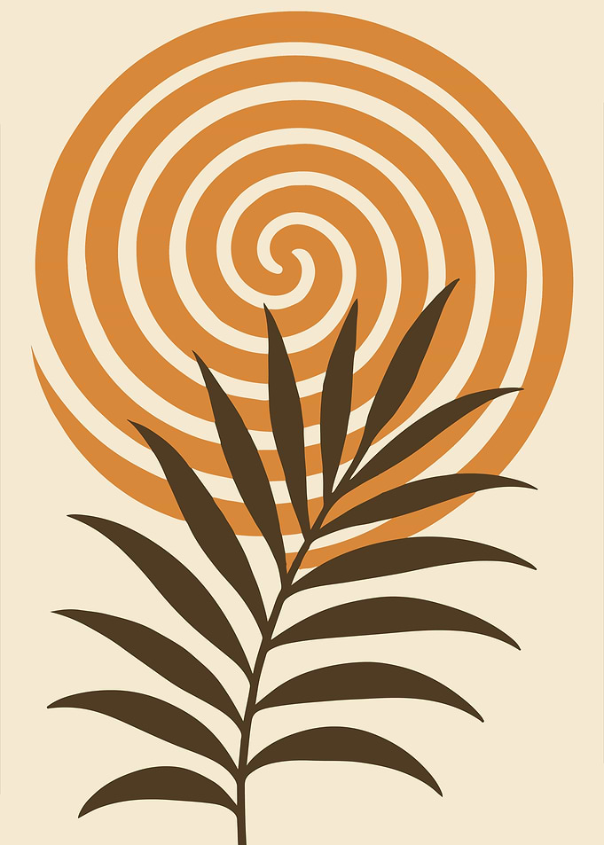 Abstract Palm Leaf and Spiral Art