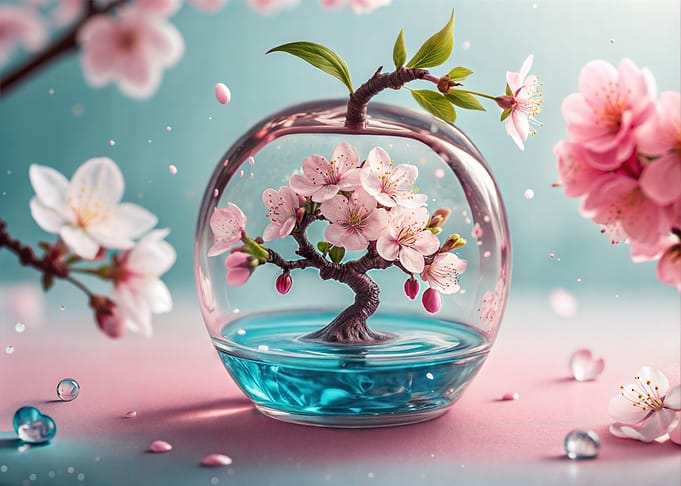 Cherry Blossom Tree in Apple Glass