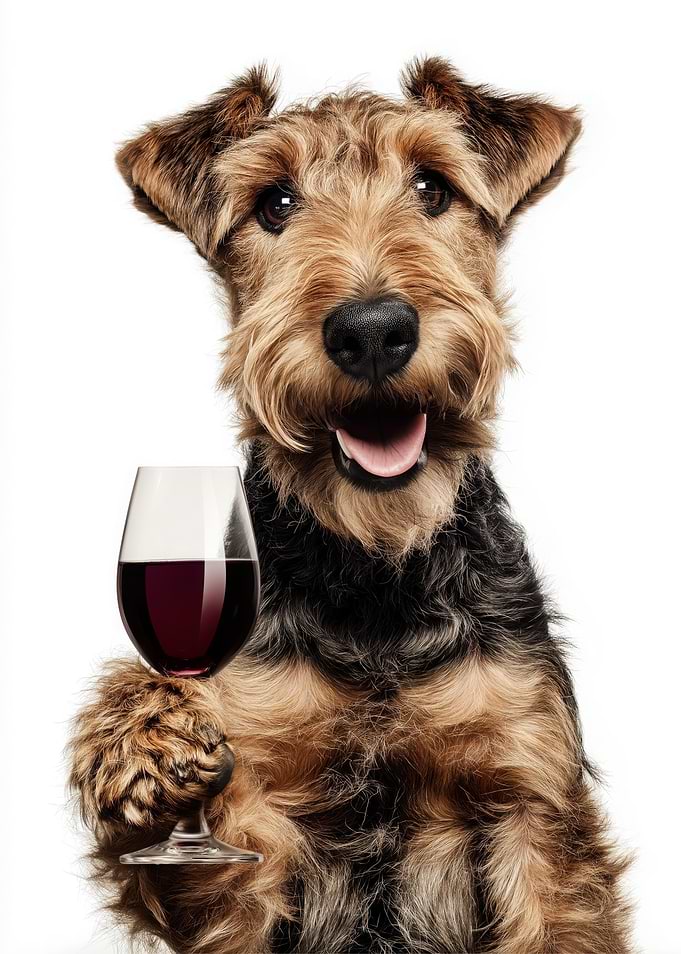 Welsh Terrier dog with Wine Glass Portrait