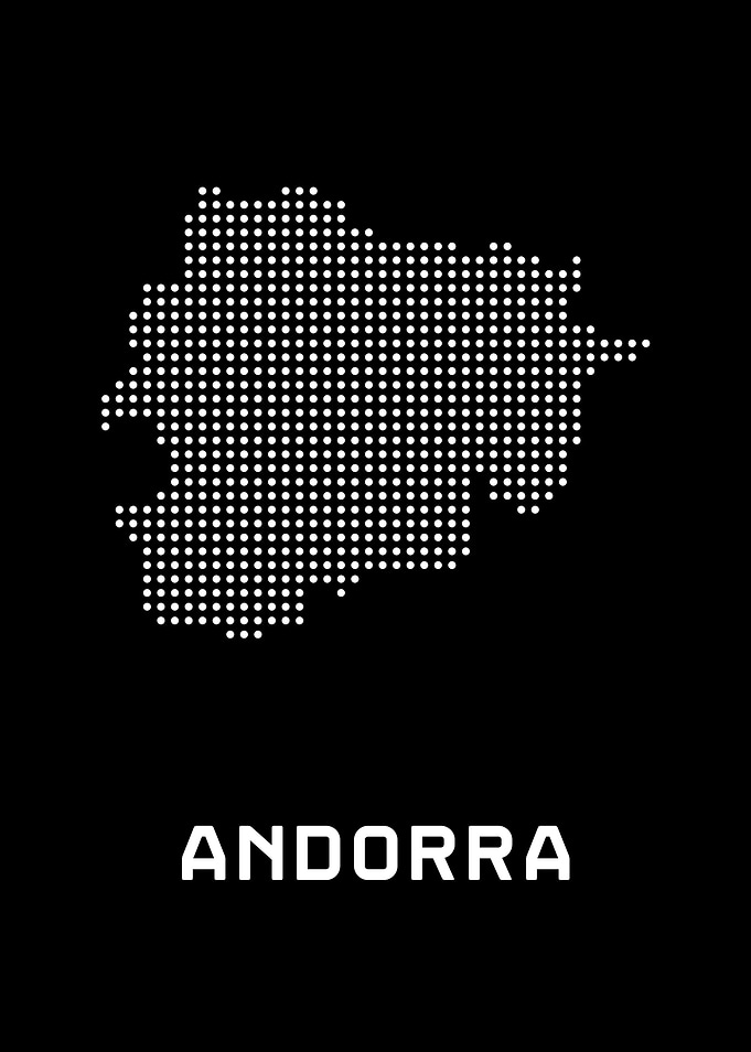 Andorra Map Dotted White on Black