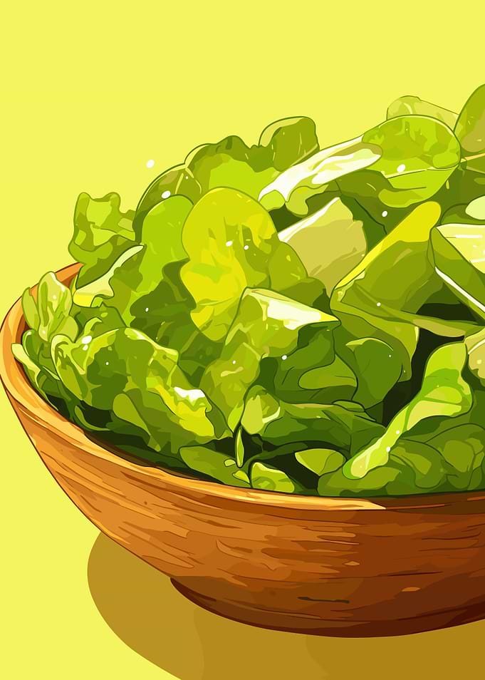 Fresh Green Salad in Wooden Bowl