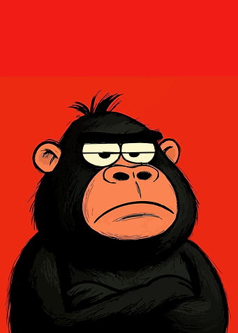 Grumpy Cartoon Gorilla on Red Background