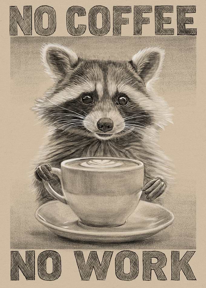 Raccoon Coffee Break: No Coffee, No Work