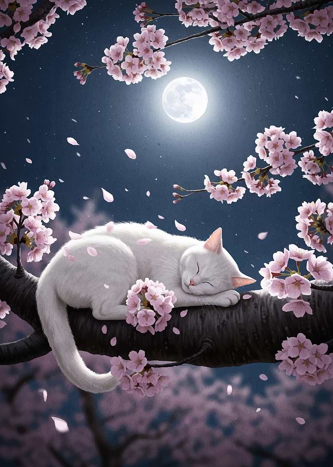 Sleeping Cat Cherry Blossom