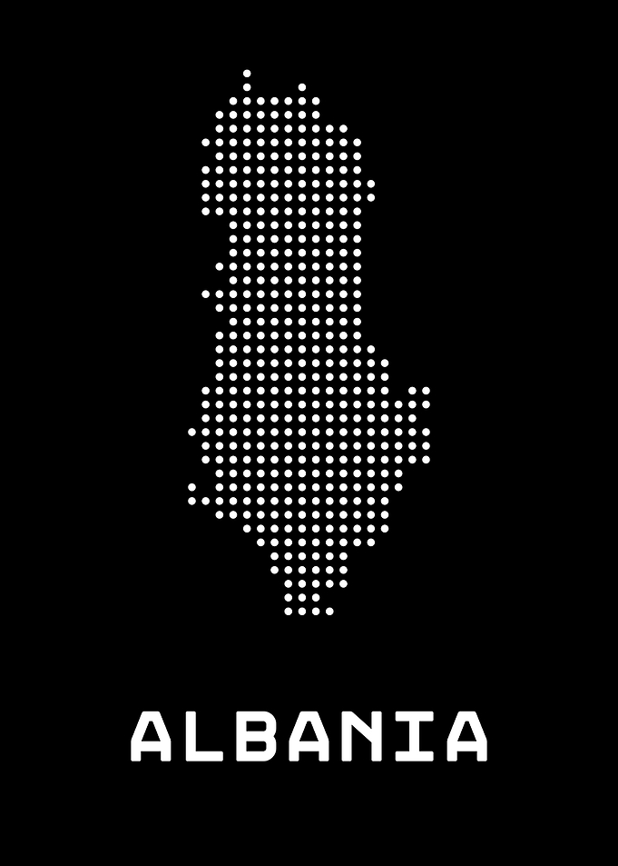 Albania Map Dotted White on Black
