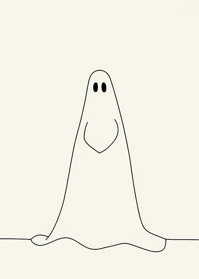 Minimalist Shy Ghost Line Art