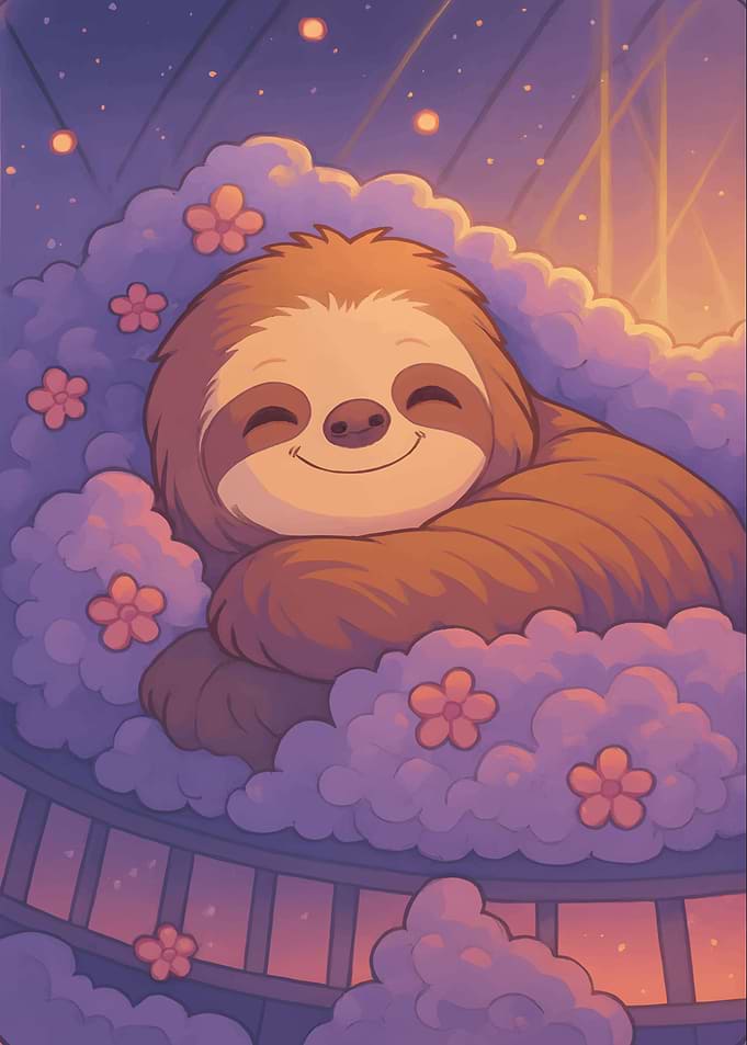 Lofi Sloth with Cherry Blossom