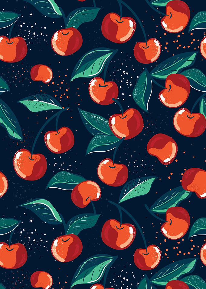 Cherry Pattern on Dark Background