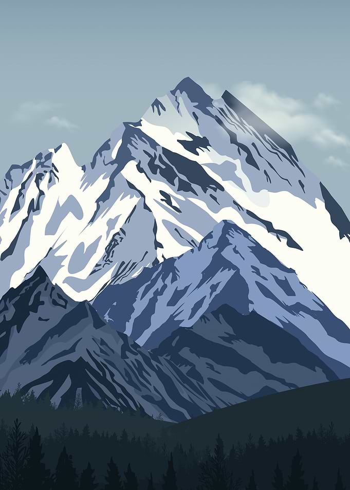 Snowy Mountain Peak Landscape Illustration