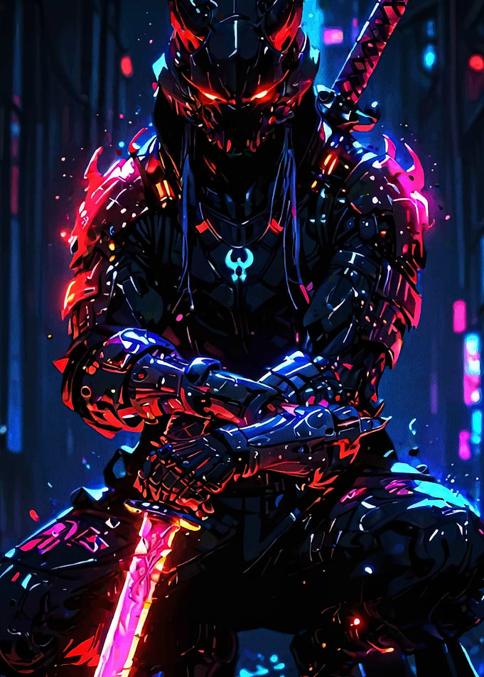 Cyberpunk Ninja Warrior with Glowing Sword