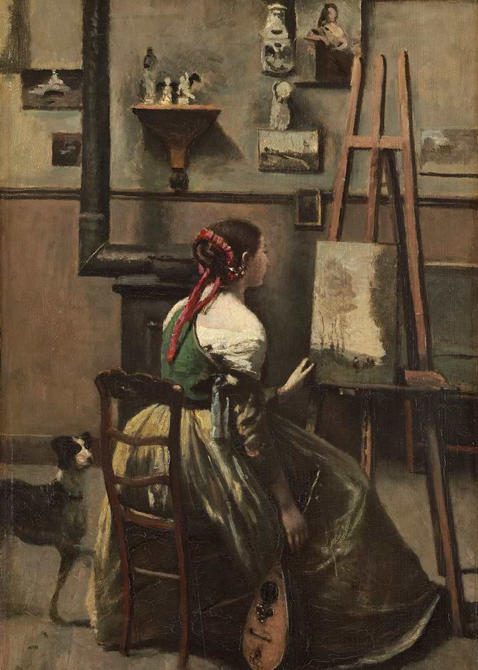 Artist at Work Painting in Studio