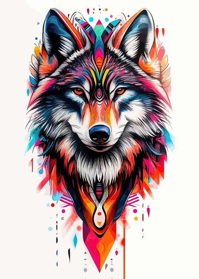 Colorful Wolf Head Abstract Illustration