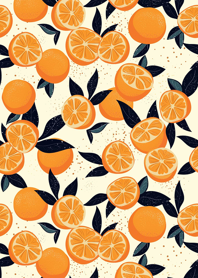 Orange Fruit Pattern with Dark Leaves