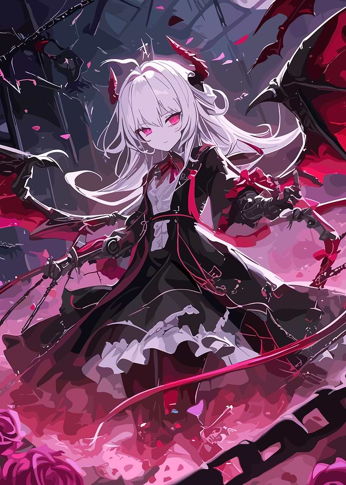 Anime Girl with Horns and Wings