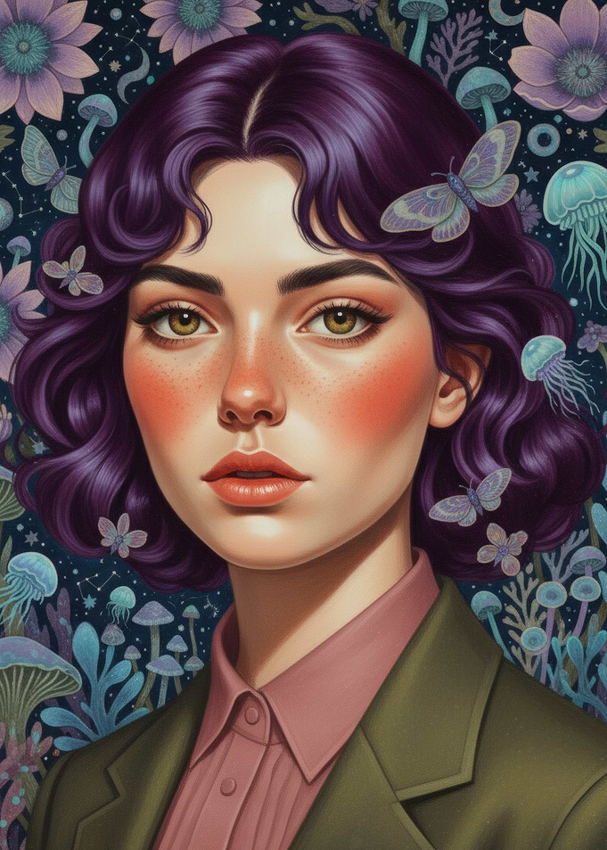 Portrait of a woman with butterflies
