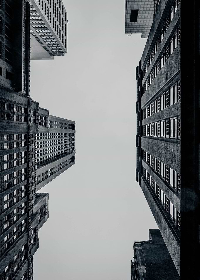 Monochrome Skyscrapers View from Below