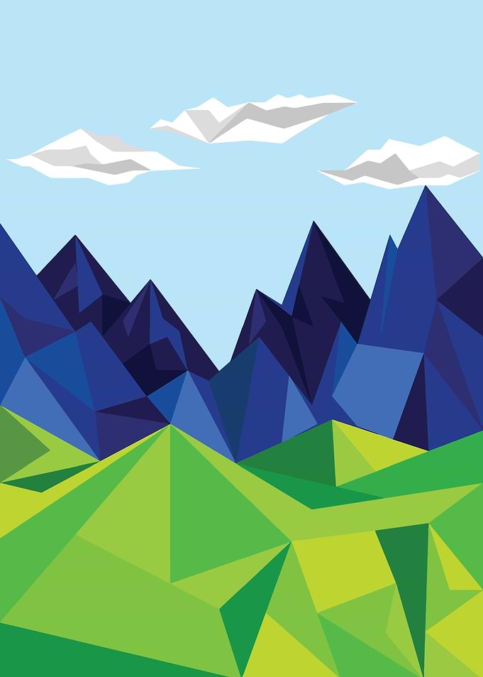 Geometric Mountain Landscape with Clouds