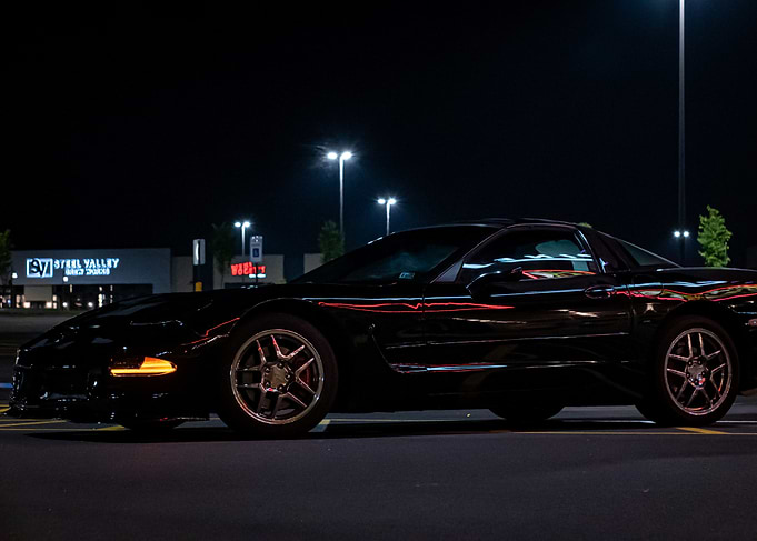 Black C5 Corvette at Night