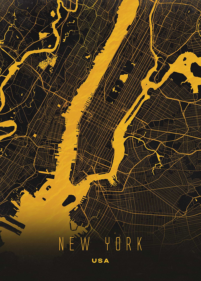Golden Map of New York – Modern City Street Art