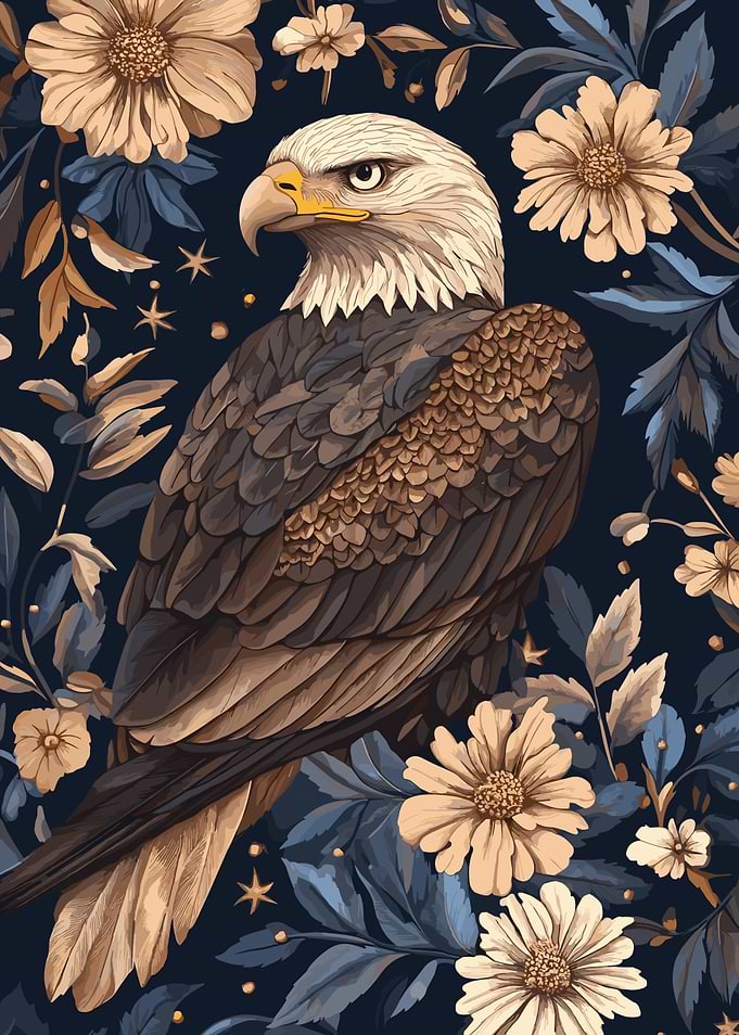 Eagle and Floral Pattern Illustration