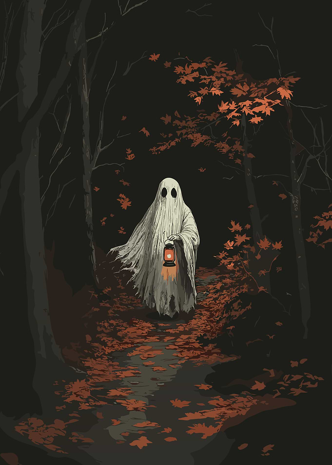 Ghost in Autumn Forest with Lantern #HalloweenChallenge