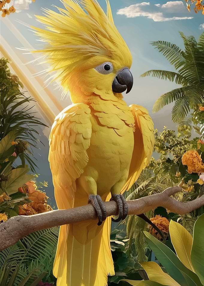 Yellow Cockatoo in Tropical Setting