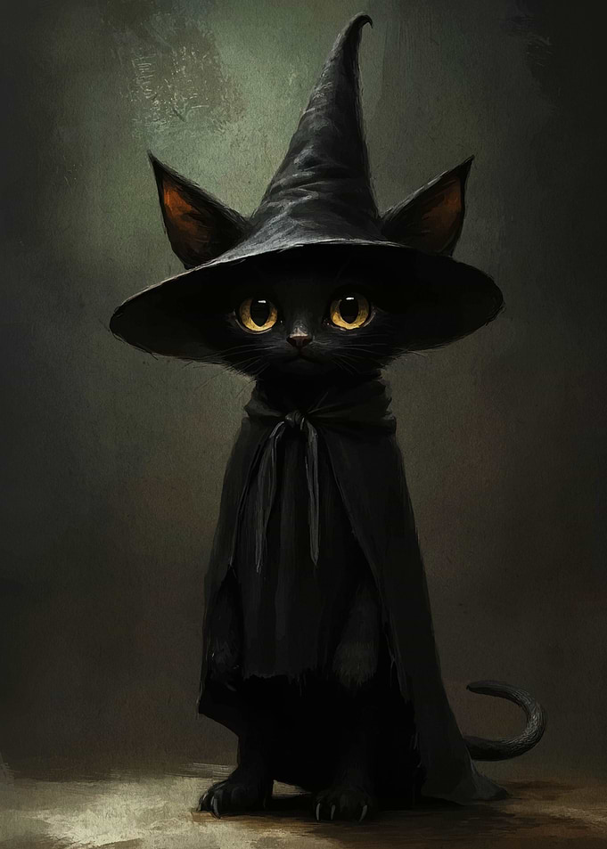 Black Cat Witch with Hat and Cape