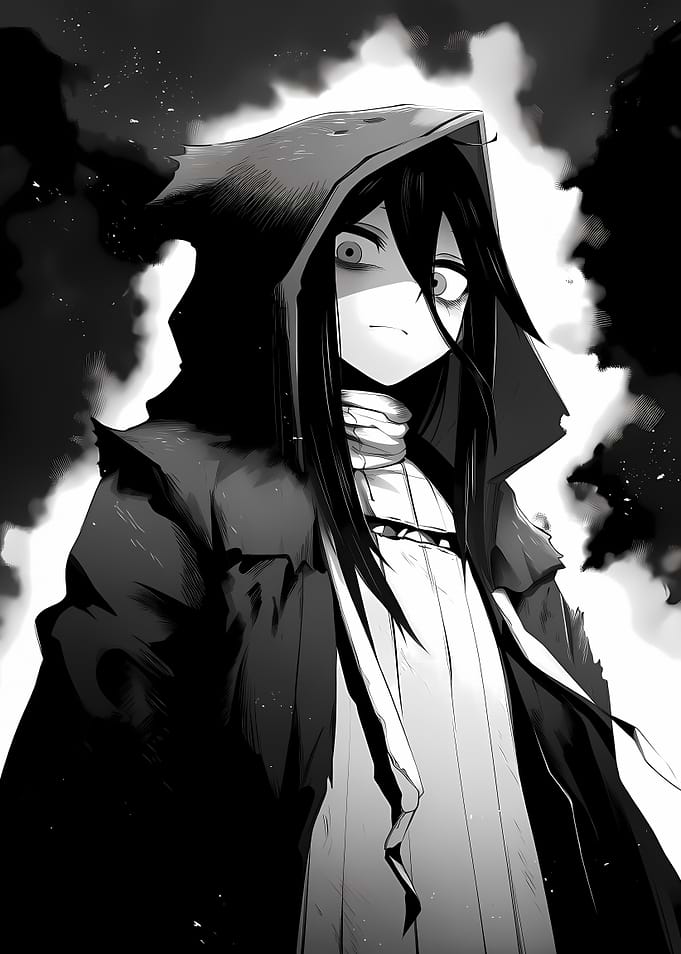 Hooded Figure in Black and White