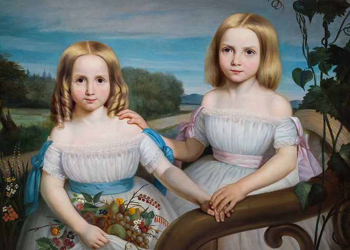 Two Young Girls Portrait Painting