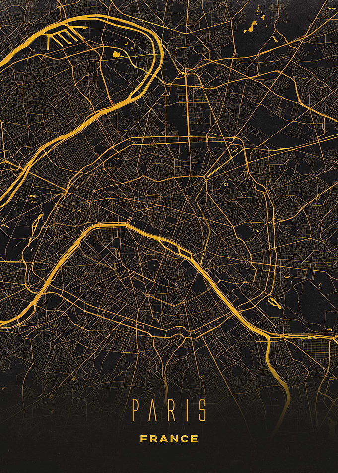 Golden Map of Paris - Modern France City Wall Art