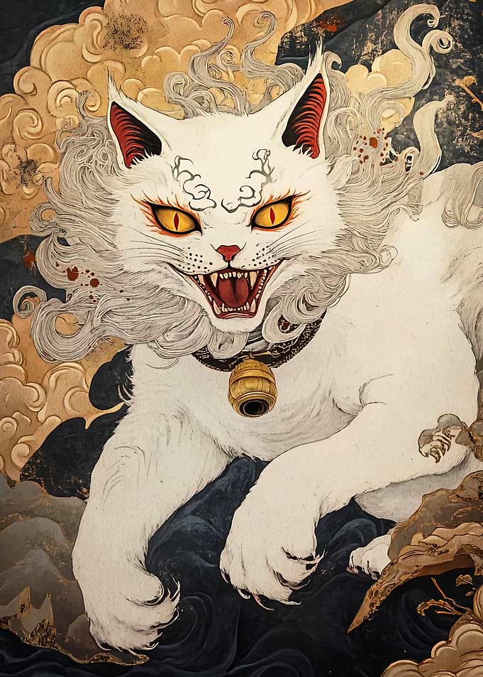 Japanese Style White Cat Komainu