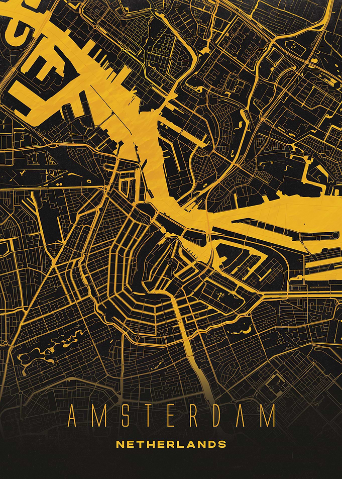 Golden Map of Amsterdam - Modern Netherlands City Wall Art