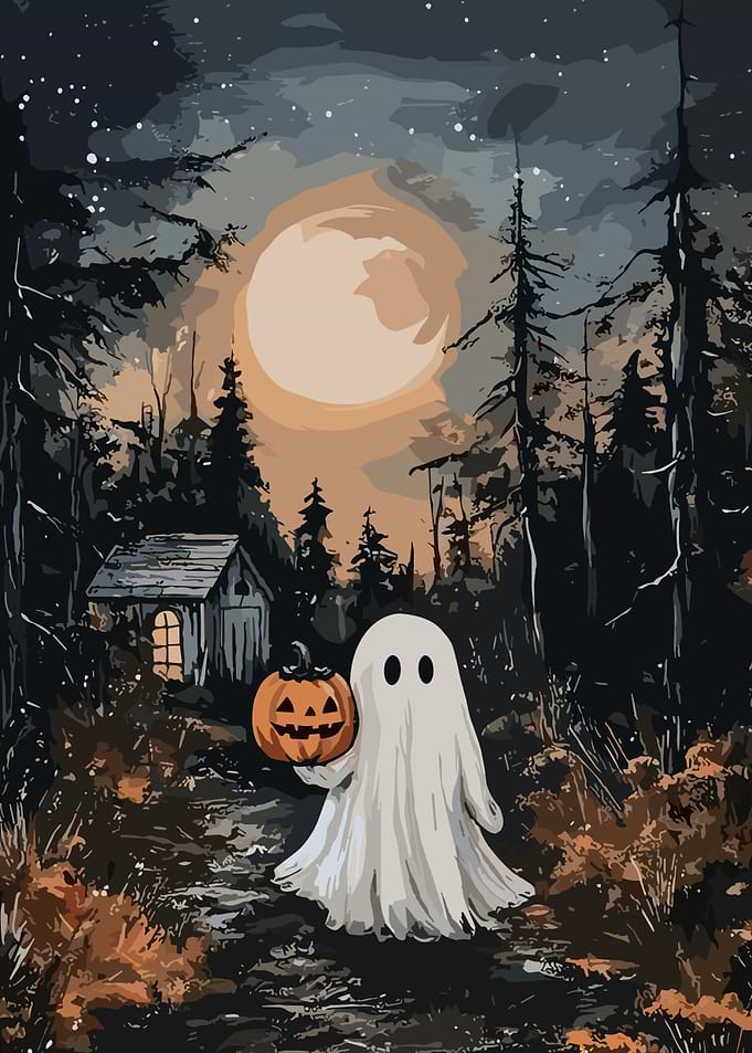 Halloween Ghost with Pumpkin in Forest #HalloweenChallenge