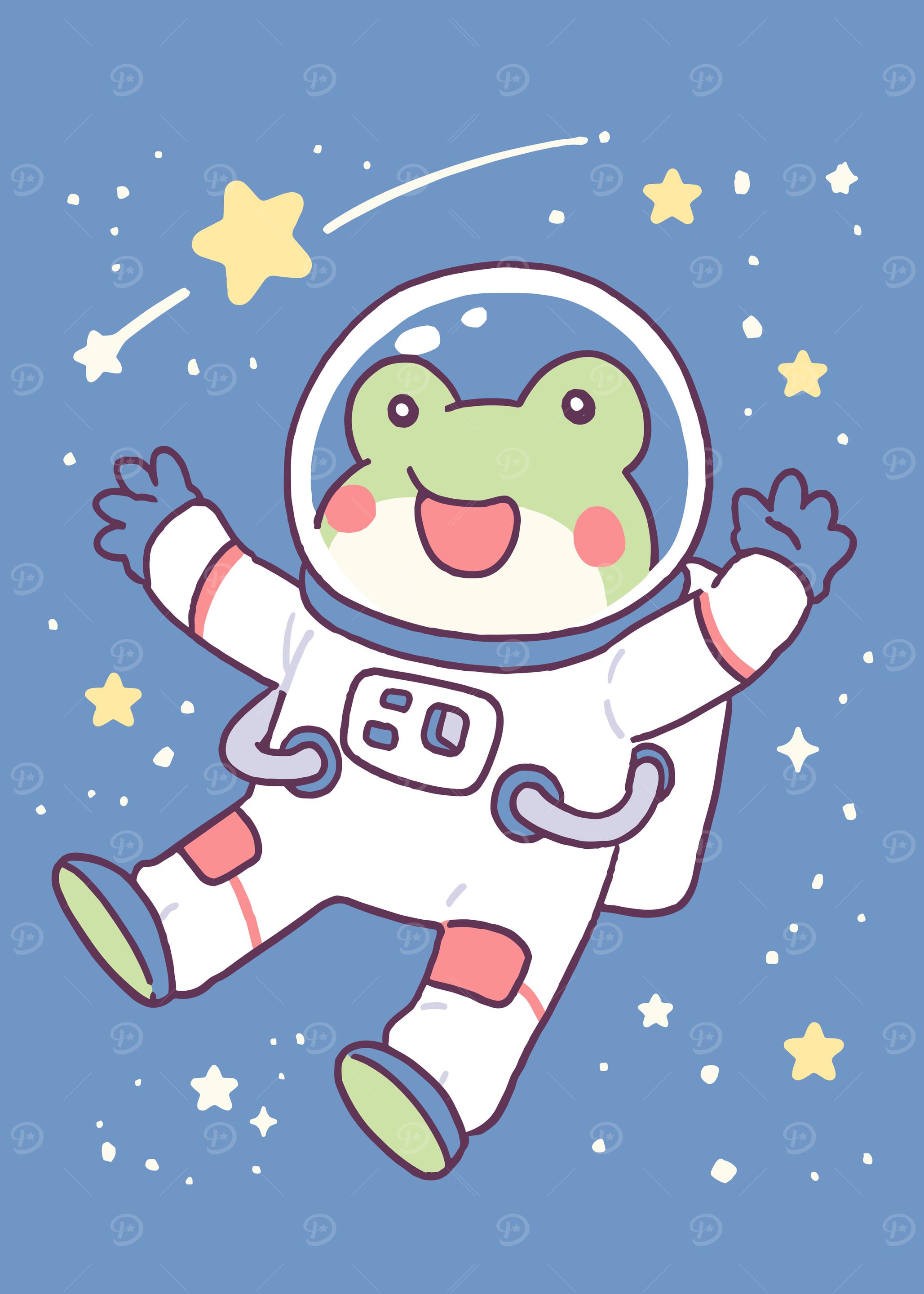 Frog Astronaut in Space Cartoon