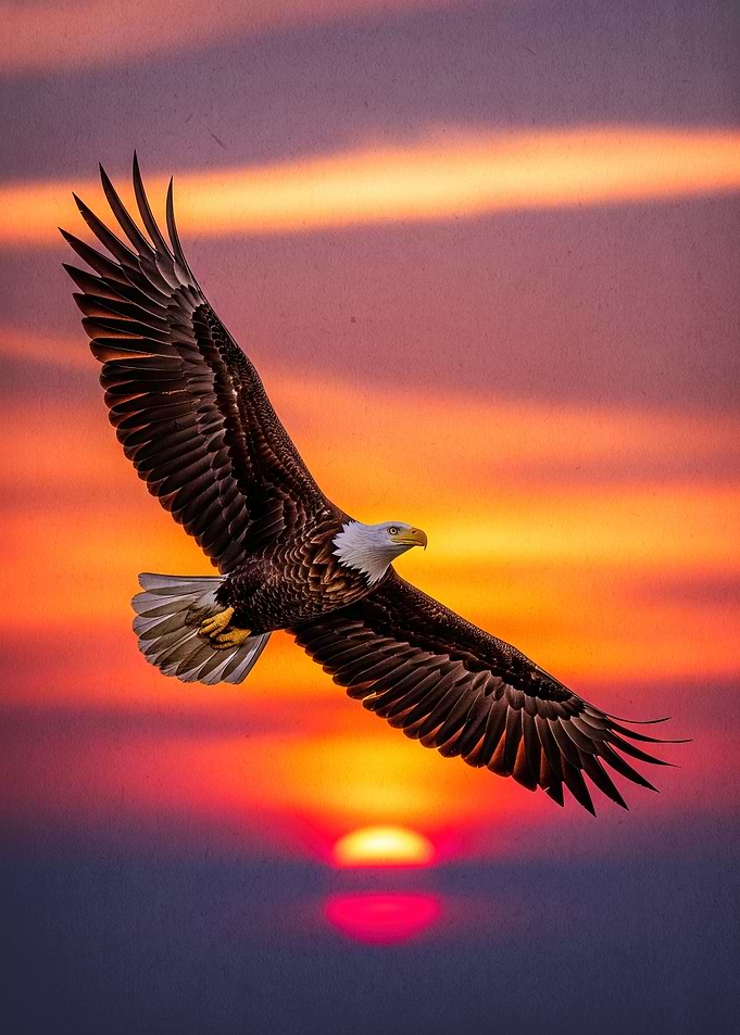 Bald Eagle Soaring Sunset