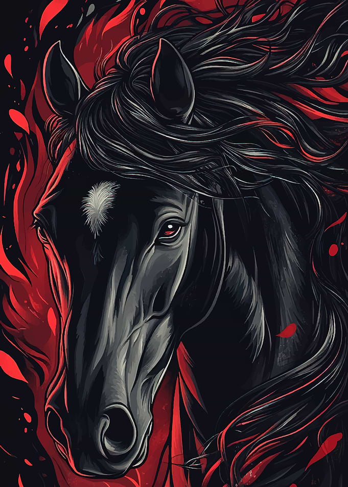 Dramatic Black Horse with Red Accents