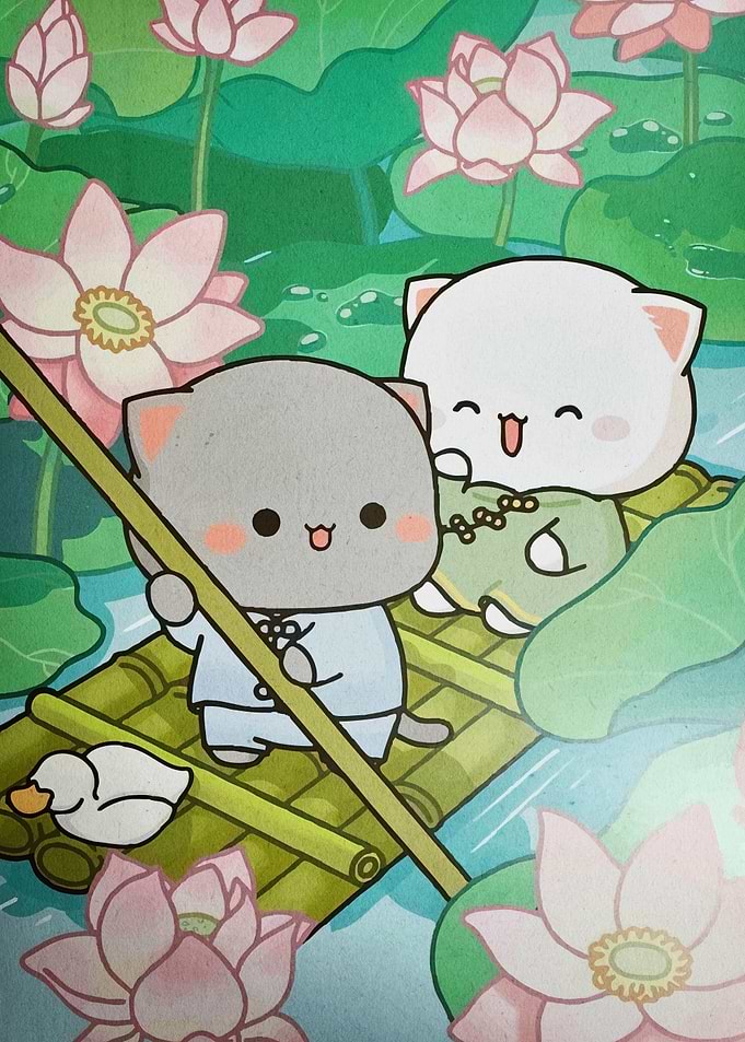 Cute Cats Bamboo Raft