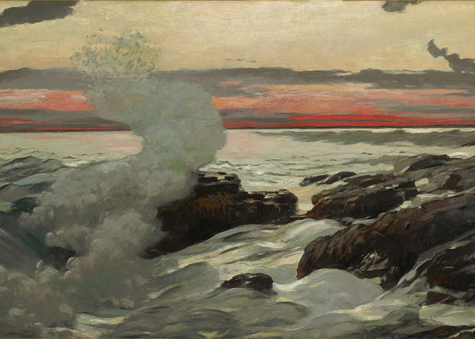 Ocean Waves Crashing on Rocks Painting